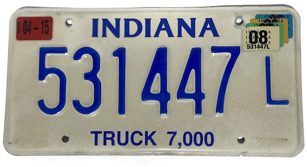 Indiana Truck License Plate 2008 Blue 531447L Vintage IN 7000 Lbs